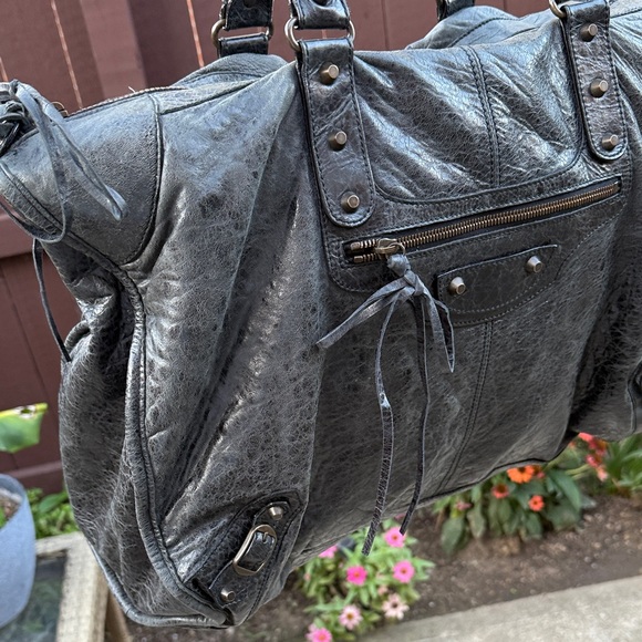 🔥RARE XL🔥Balenciaga City Tote Extra Large 50cm Black Gunmetal Crinkled Leather - Picture 6 of 17